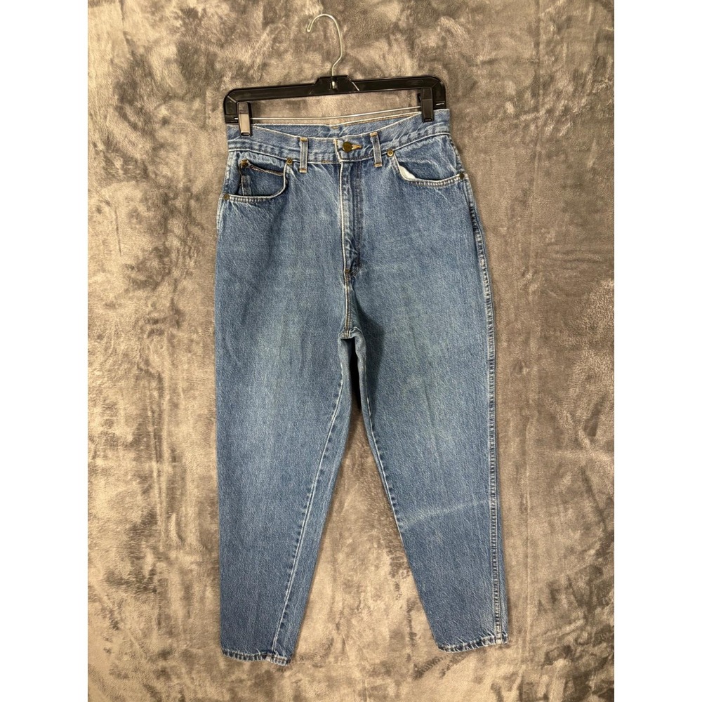 Vintage Chic High Waisted Mom Jeans Medium Wash Tapered Leg Blue Denim 27 Waist